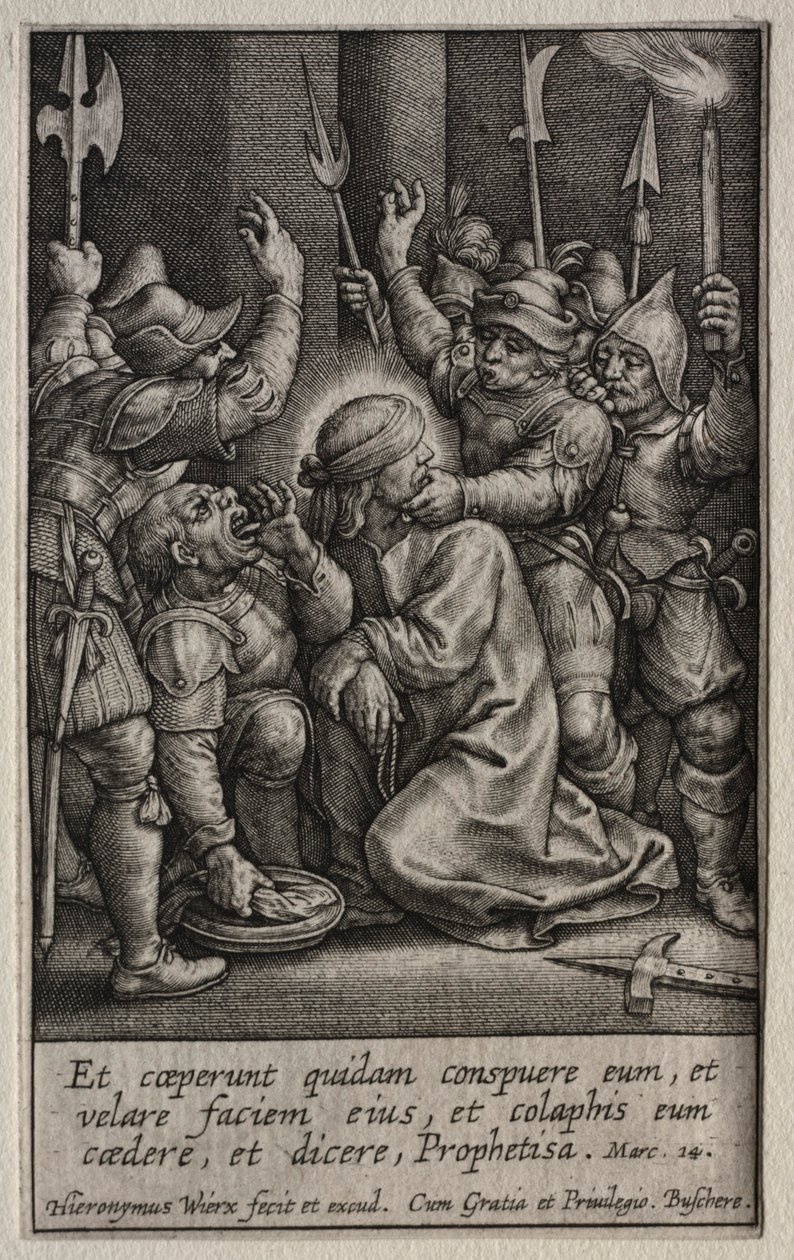 Umučení: Posmívání se Kristu. od Hieronymus or Jerome Wierix