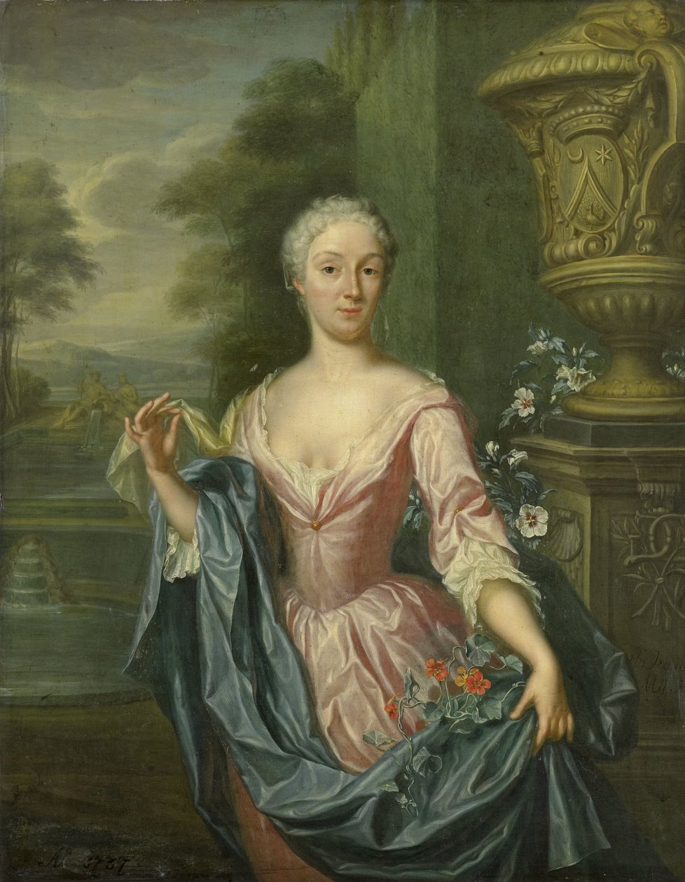 Portrét Claudine van Royen (narozen 1712), manželka Pietera Tedinga van Berkhouta od Hieronymus van der Mij