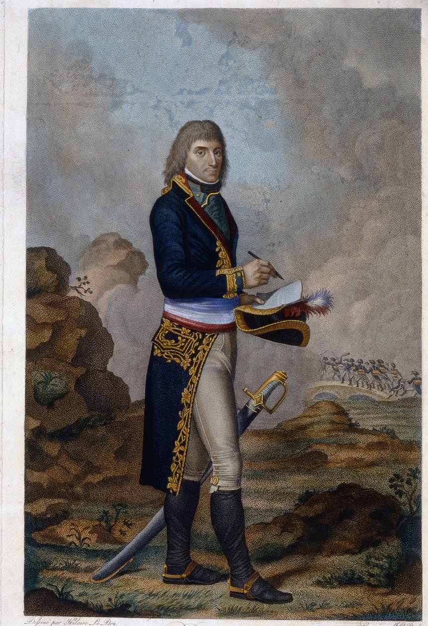 Portrét císaře Napoleona Bonaparta (1769-1821). (Portrét císaře Napoleona Bonaparta). Dílo Hilaire Ledru (1769-1840), rytina kolorovaná akvarelem, cca 1810. Francouzské umění od Hilaire Ledru
