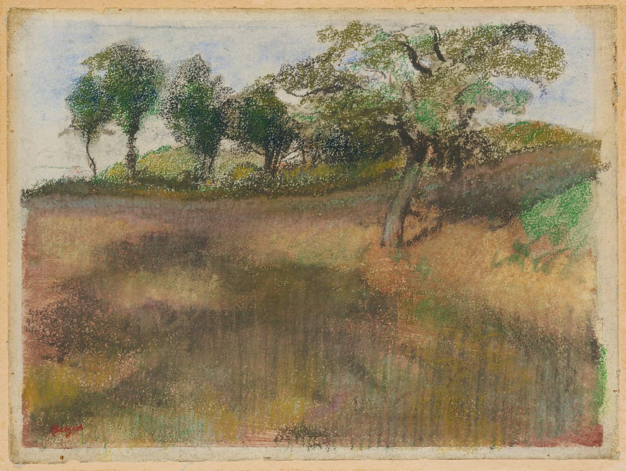 Zorané pole ohraničené stromy od Hilaire Germain Edgar Degas