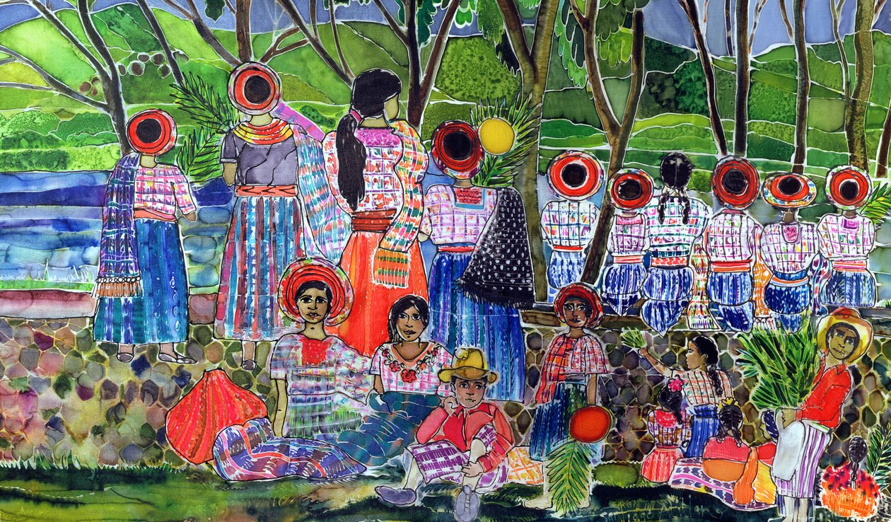 Jezero Atitlan, 2005 (barvy na hedvábí) od Hilary Simon