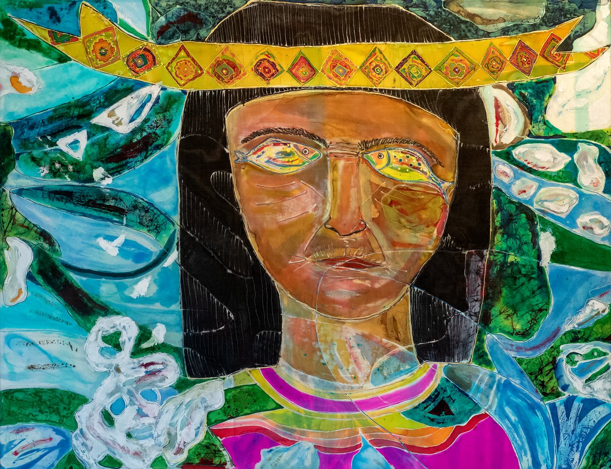 Amazonas-Shaman Olivia Arevalo, 2022 (barva a barva na hedvábí) od Hilary Simon