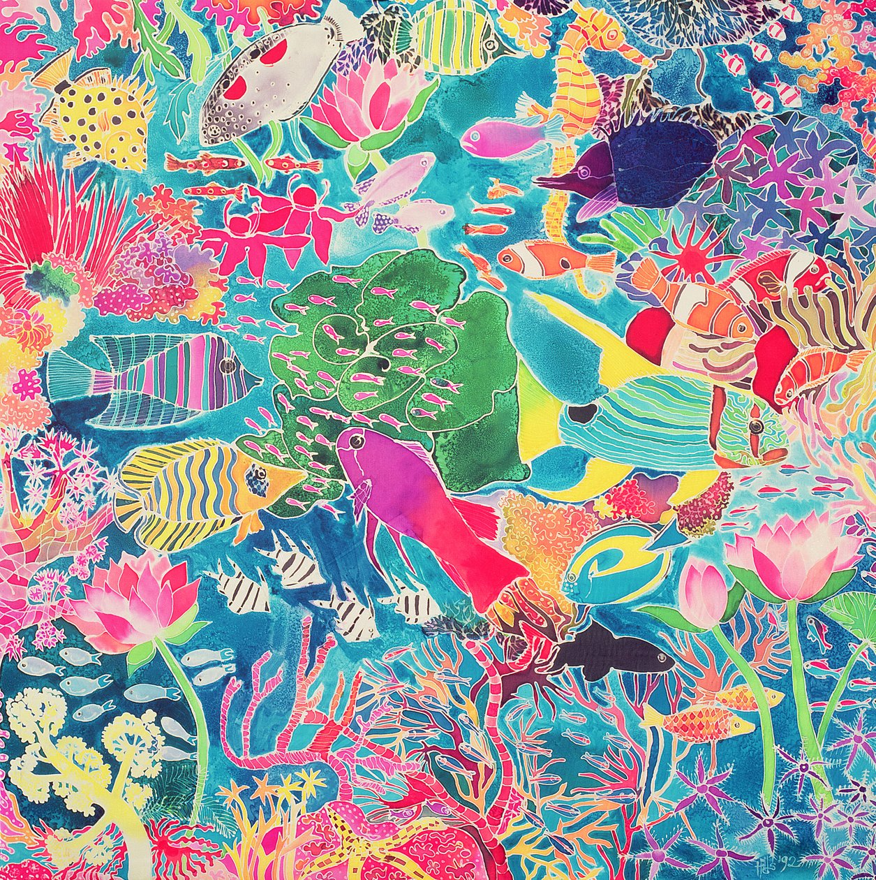 Underwater Rainbow, 1993 (barevný inkoust na hedvábí) od Hilary Simon