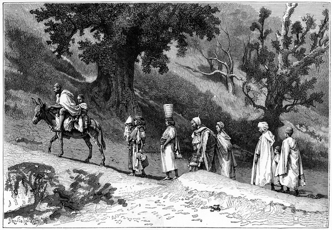 Rodinná skupina Kabyle na cestách, Alžírsko, c1890 od Hildibrand