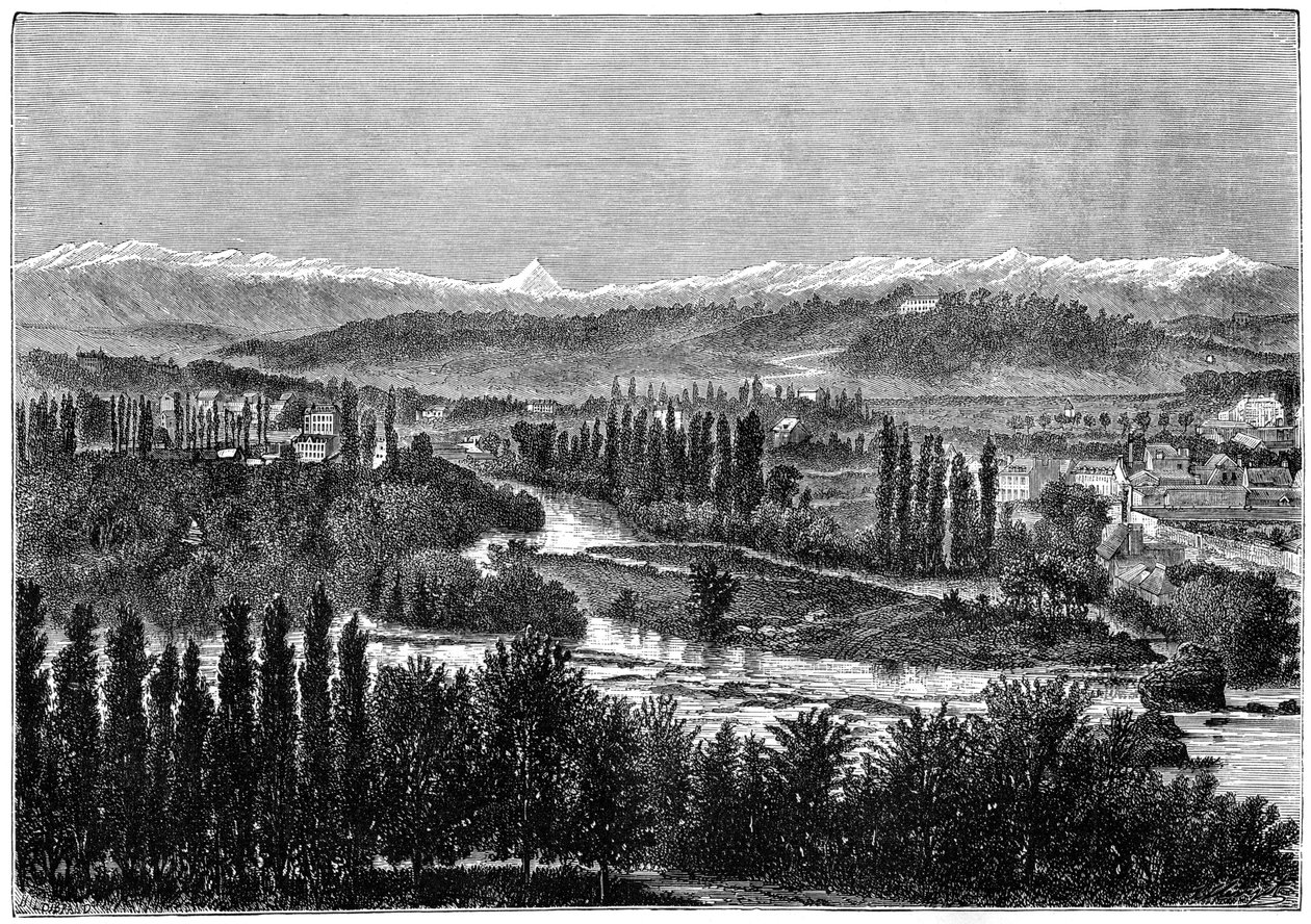 Pyreneje při pohledu z terasy hradu v Pau, Francie, 1879 od Hildibrand