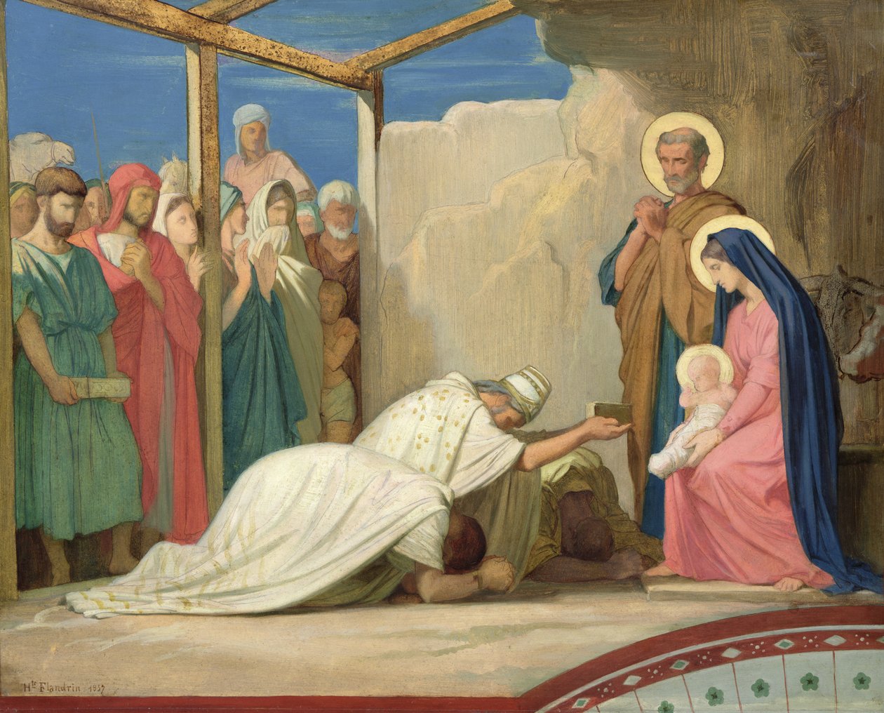 Klanění tří králů, 1857 (olej na kartě) od Hippolyte Flandrin