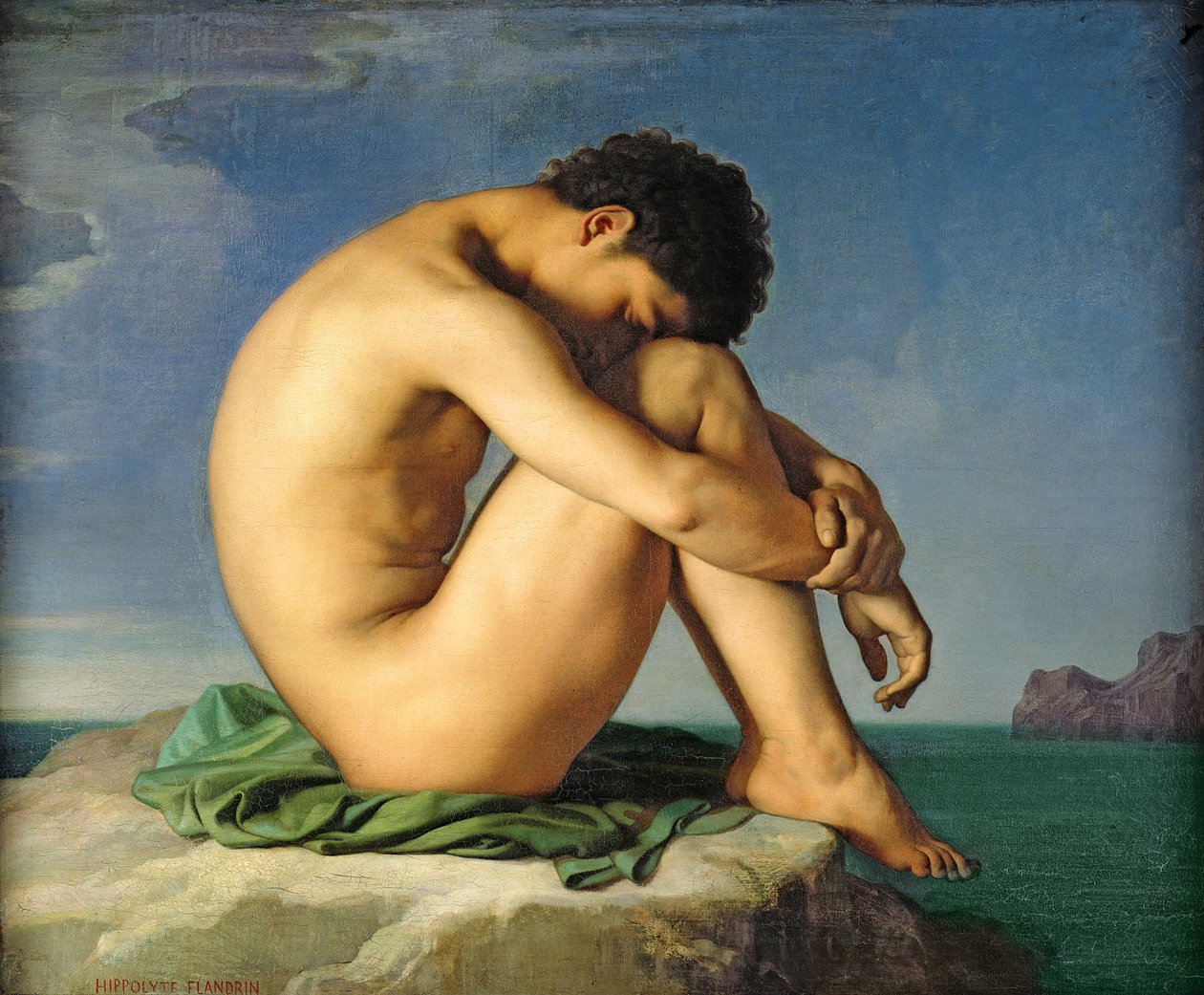 Nahý mladý muž sedící u moře, 1836 od Hippolyte Flandrin