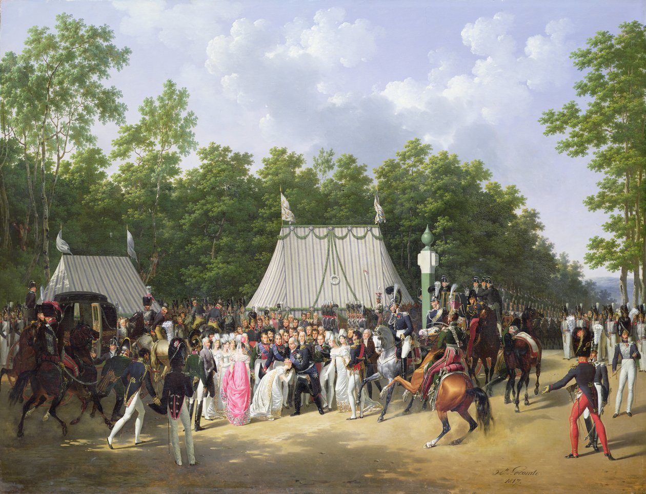 Louis XVIII (1755-1824) Pozdrav Marie-Caroline-Ferdinande de Bourbon, princezny ze Sicílie, na Croix de Saint-Herem v lese ve Fontainebleau, 15. června 1816, 1817 od Hippolyte Lecomte
