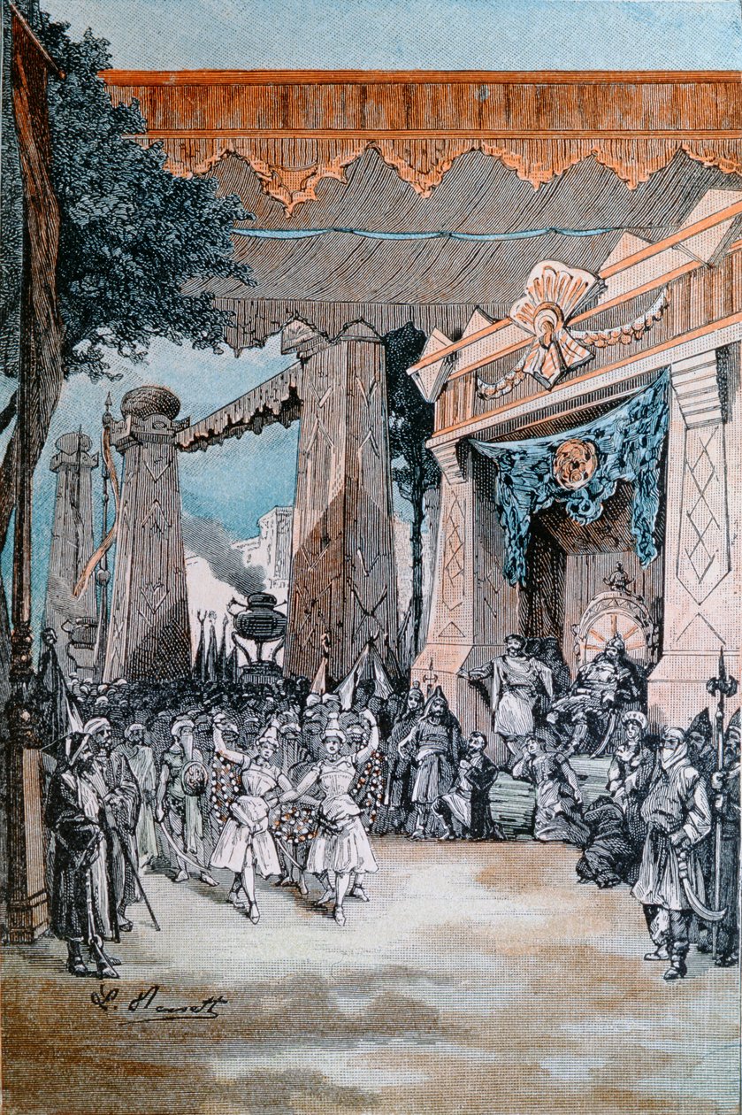 Ilustrace z knihy "Michel Strogoff" od Julese Verna (1828-1905) (barevná rytina) od Hippolyte Leon Benett