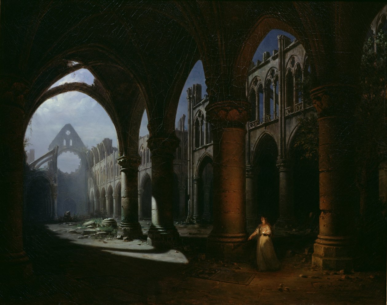 Interiér opatství v ruinách, 1848 od Hippolyte Victor Valentin Sebron