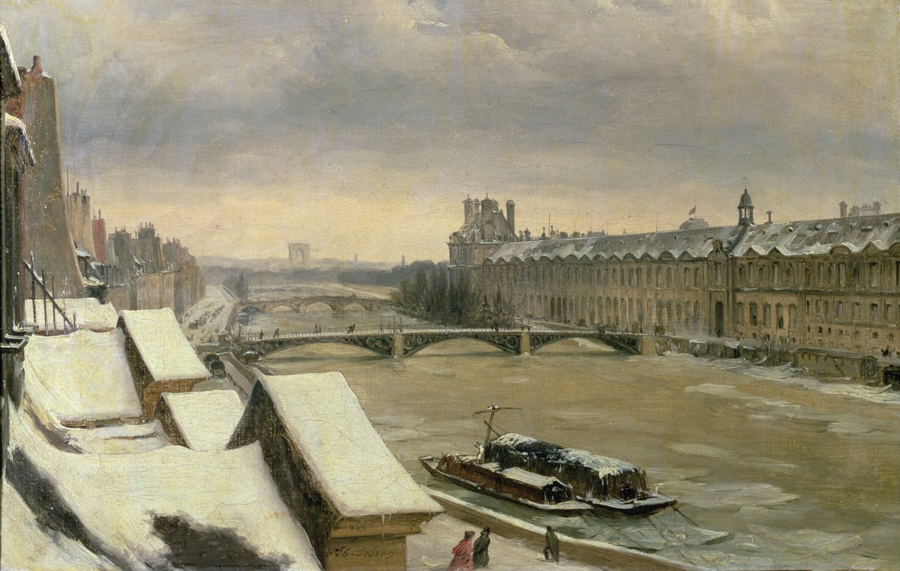 Pohled na Louvre v zimě od Hippolyte Victor Valentin Sebron