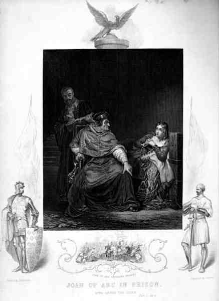 Johanka z Arku ve vězení, dějství III, v Jindřichovi VI., od Williama Shakespeara (1564-1616) rytina J. Rogerse (rytina) od Hippolyte Delaroche
