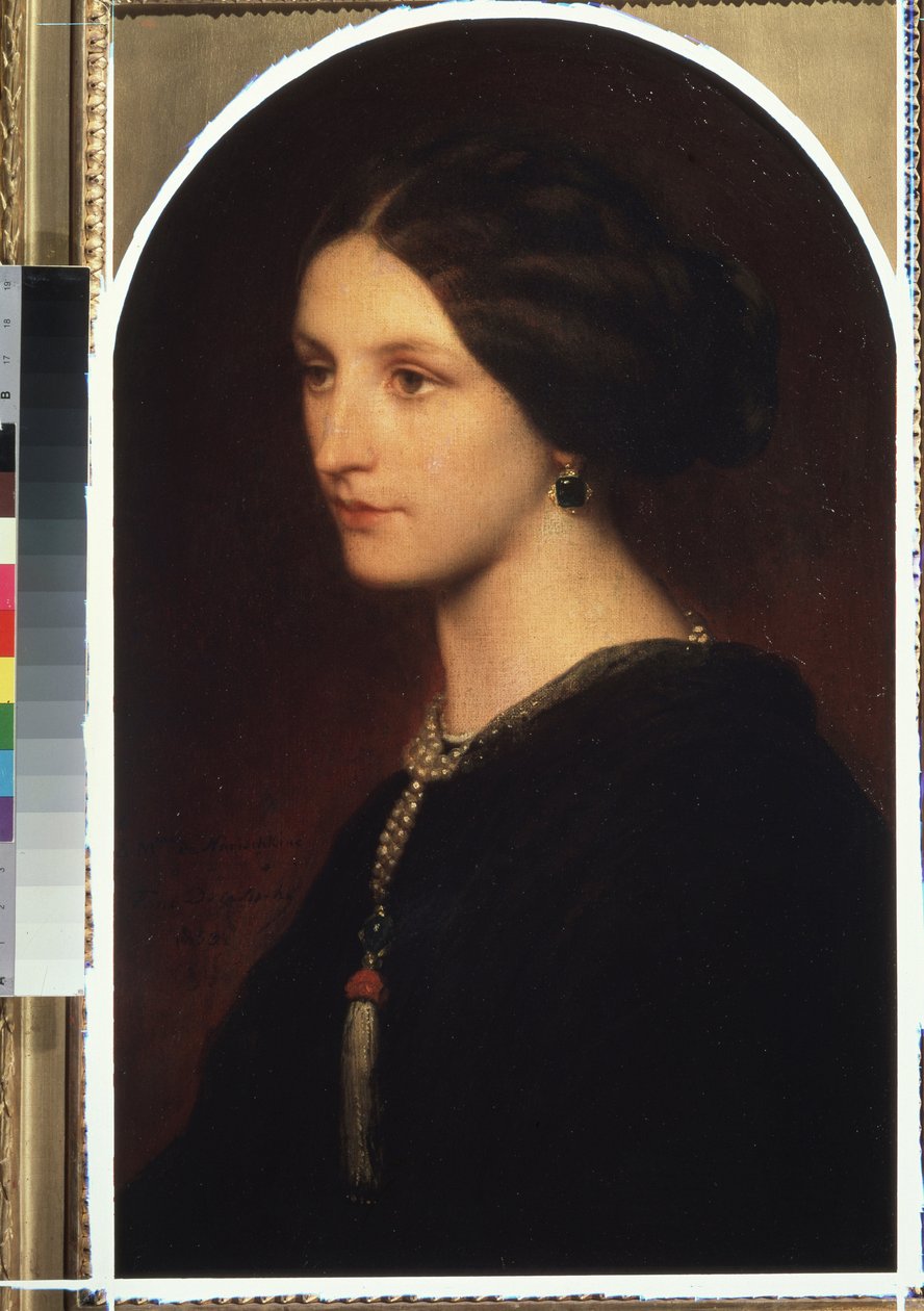 ""Portrét hraběnky Sophie Shuvaloff (Shuvalov nebo Shuvalova)"" Portrét mladé aristokratky s perlovým náhrdelníkem na krku. Obraz Paul Hippolyte Delaroche (1797-1856) 1853 Moskva, Puškinovo muzeum výtvarných umění od Hippolyte Delaroche