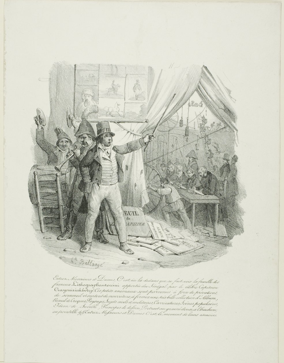 Dámy a pánové, pojďte dál, uvnitř uvidíte slavnou litografii rodinyantoccini... Frontispis "Alba z roku 1824" od Hippolyte Bellange