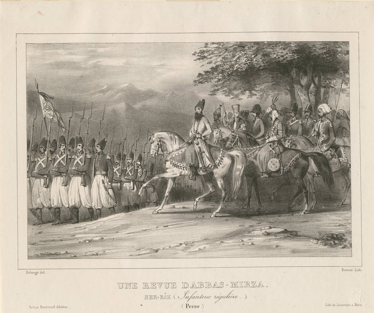 Princ, polní maršál Abbas Mirza 1789-1833 inspekce pěšího pluku, 1835 od Hippolyte Bellange