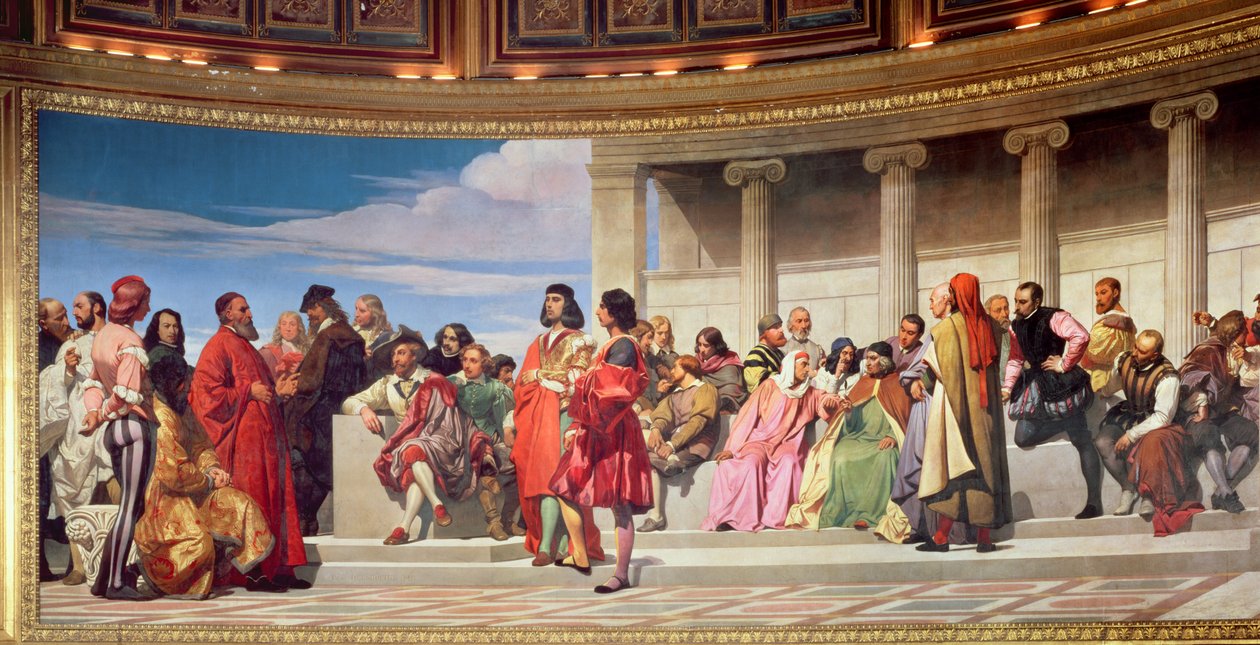 Polokolo: Umělci všech věků, detail levé strany, 1836-41 freska viz také 83554 a 83555 od Hippolyte Delaroche
