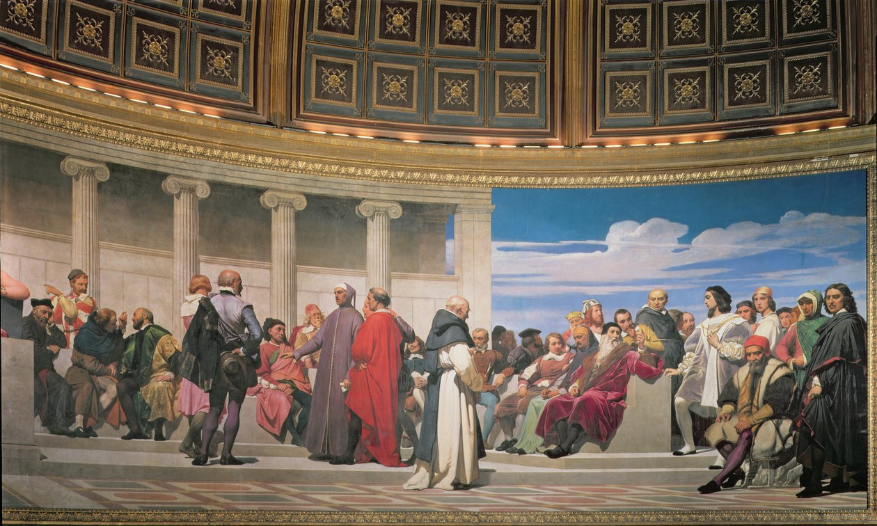 Hemicycle: Artists of All Ages, detail pravé strany, freska 1836-41 viz také 83553 a 83554 od Hippolyte Delaroche