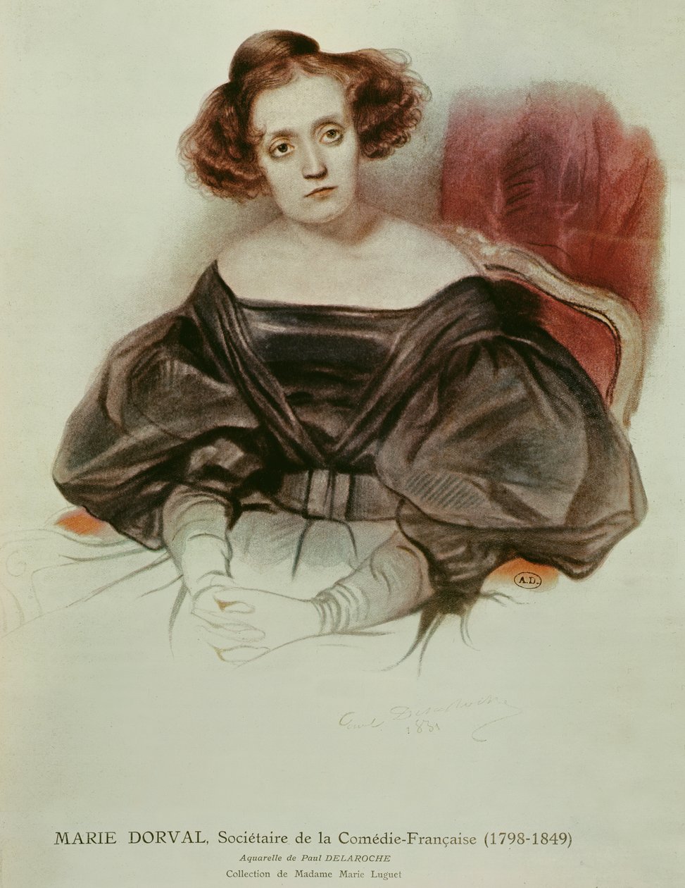 Marie Dorval (1798-1849) v kostýmu, 1831 (wc na papíře) od Hippolyte Delaroche