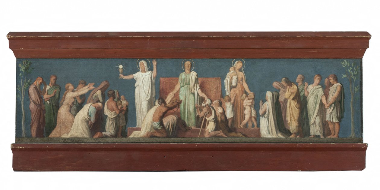 Skica ke kostelu Saint-Vincent-de-Paul: Tři teologické ctnosti, asi 1848 (olej na dřevě) od Hippolyte Flandrin