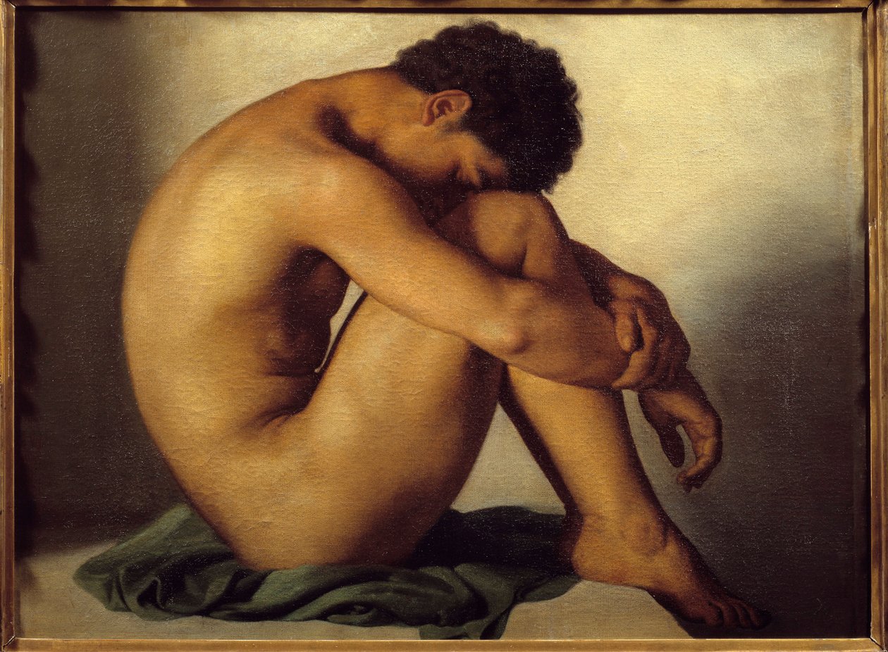 Studie nahého mladého muže Obraz od Hypolita Flandrina (1809-1864) od Hippolyte Flandrin