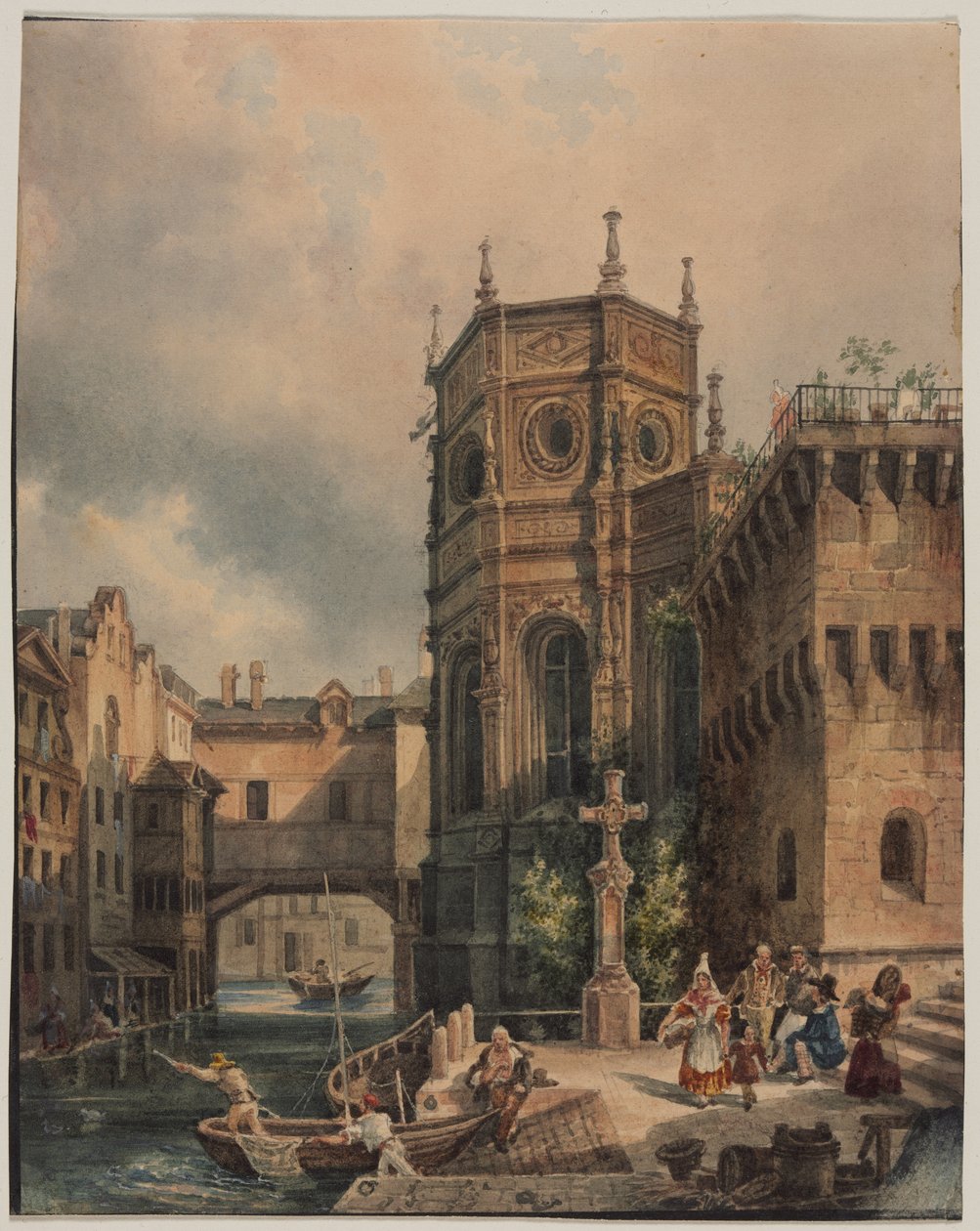 Scéna na kanálu od Hippolyte Jean Baptiste Garnerey