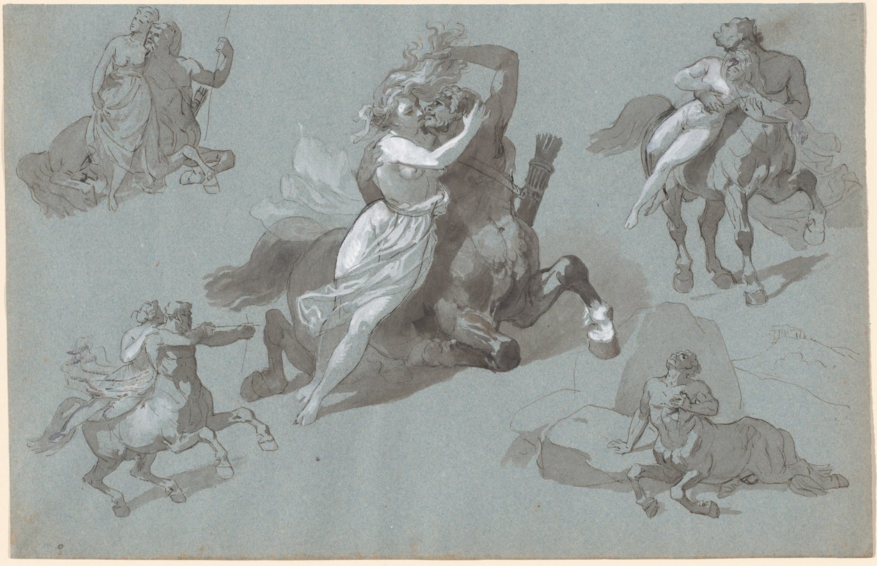 Nessus a Dejanira ve čtyřech pózách a Umírající Nessus od Hippolyte Lalaisse