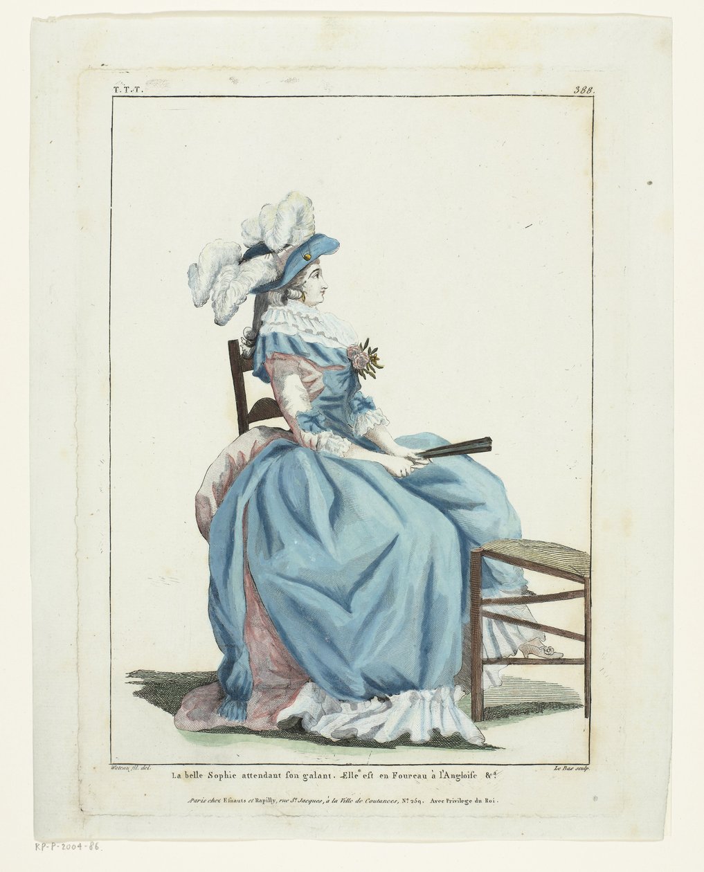 Galerie francouzské módy a kostýmů 1787, TTT.388: Krásná Sophie čeká... od Hippolyte Le Bas