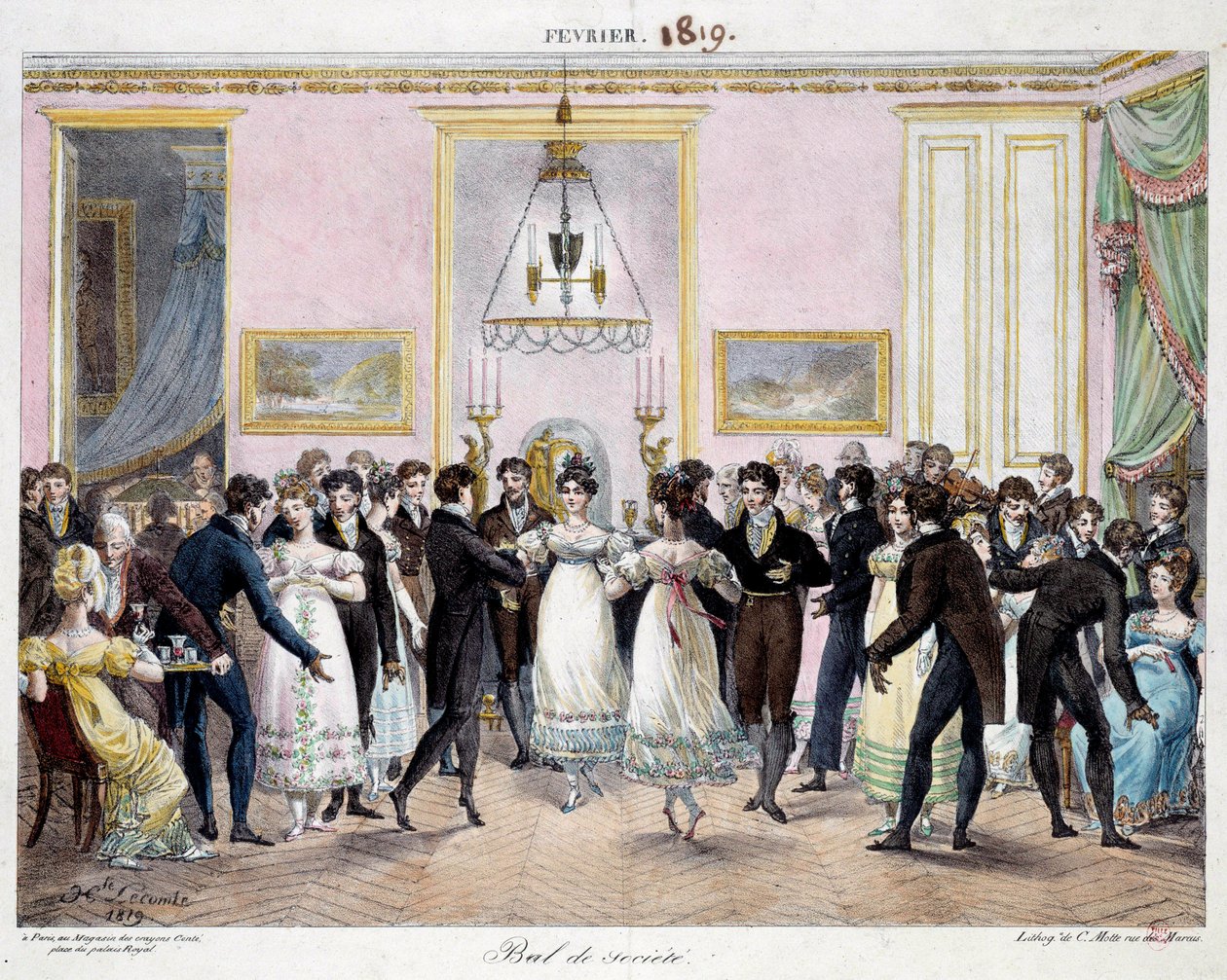 Společenský ples v Paříži v obchodě pastelek Conte, place du palais royal v únoru 1819 Litografie Hippolyte Lecomte (1781-1857) 1819. Paříž, Musee Carnavalet od Hippolyte Lecomte