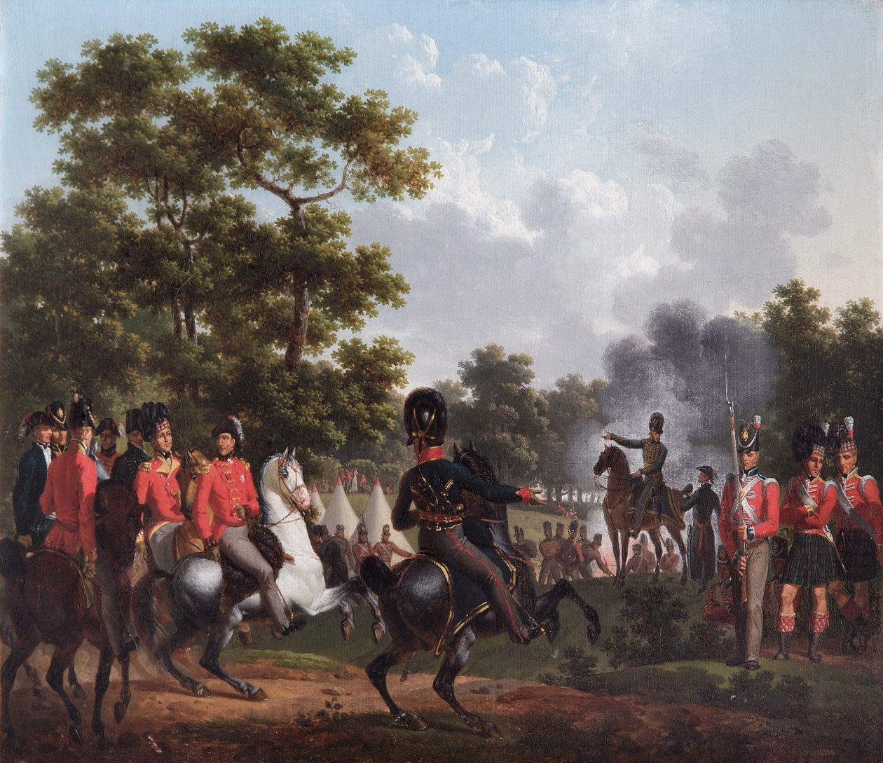„Vévoda z Wellingtonu na návštěvě základny v Soignes“, 1815 od Hippolyte Lecomte