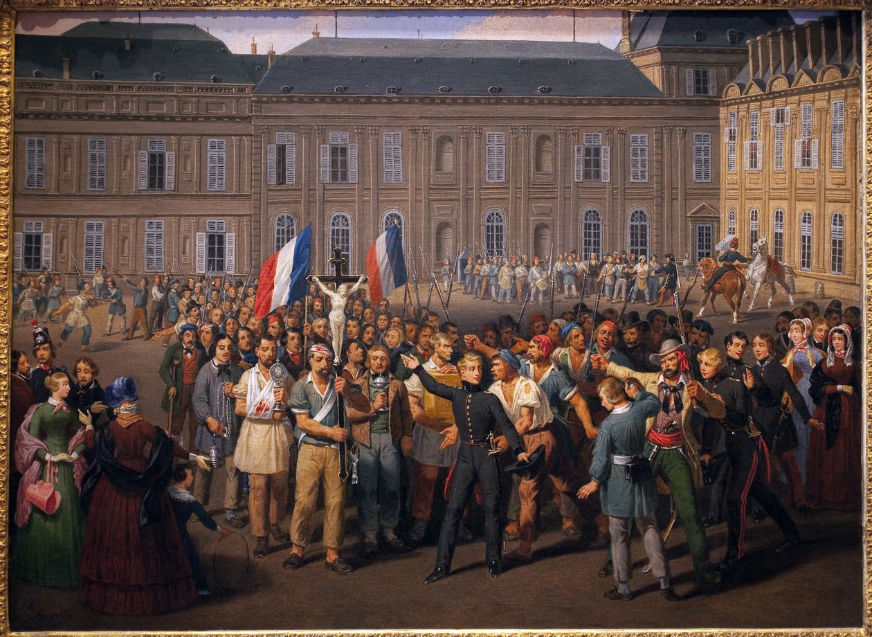 Polytechnici nesoucí krucifix zachráněný z kaple Tuileries během říje 24. února od Hippolyte Lecomte