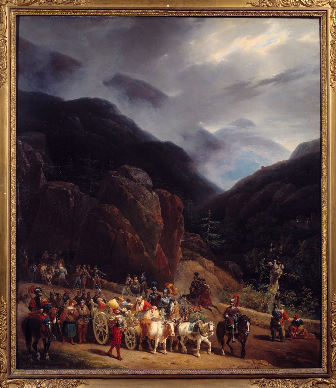 Návrat bitvy u Marignan Armees z Francois I. vracející se z Marignan (Maregnano) dne 14.09.1515. Obraz od Hippolyte Lecomta (1781-1857) 1829 Sun. 0,54x0,65 m Bourg En Bresse. Muzeum Brou od Hippolyte Lecomte
