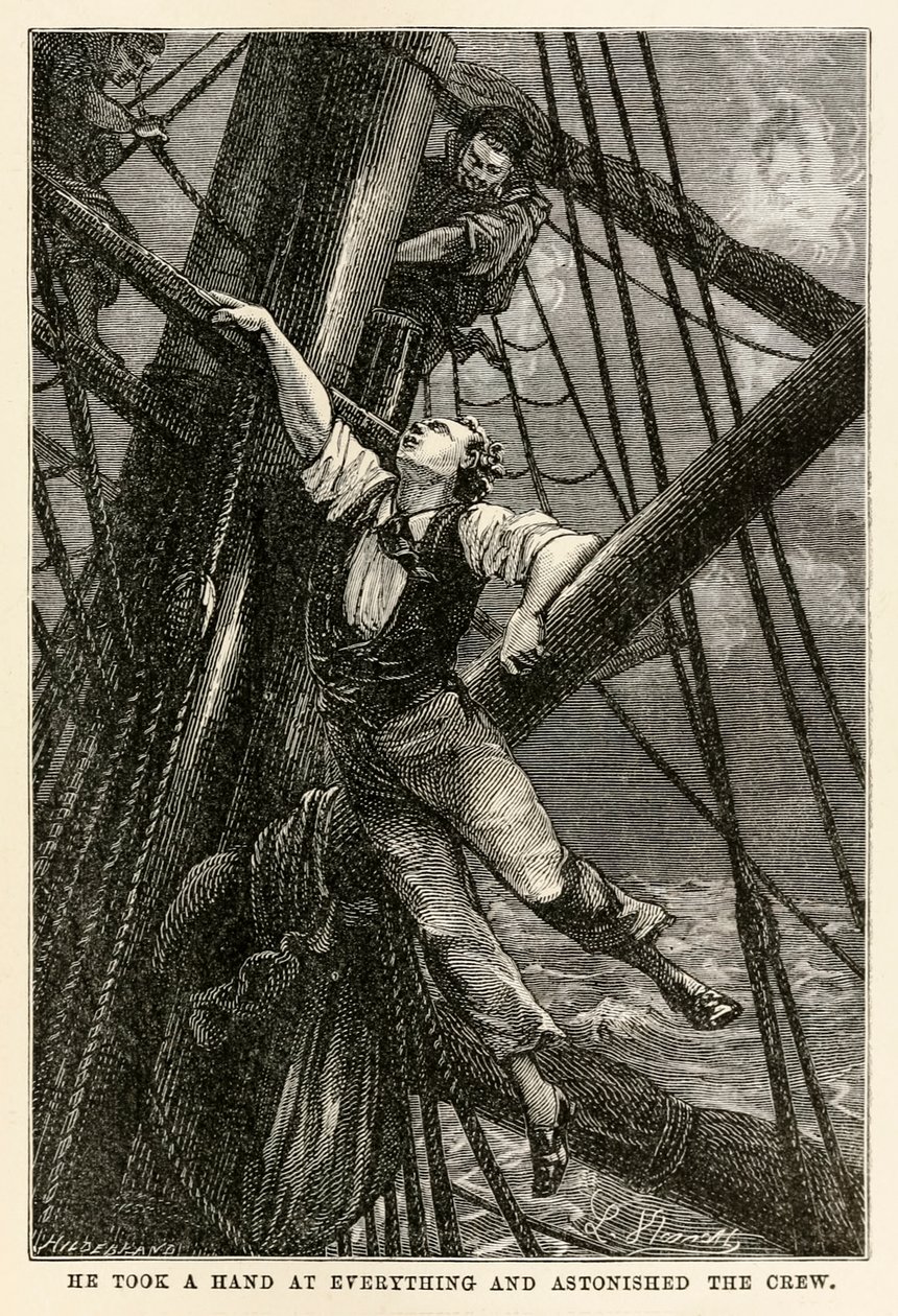 Všemu se věnoval a ohromil posádku, z knihy Cesta kolem světa za osmdesát dní od Julese Verna (1828-1905) vyryla Henri-Théophile Hildebrand (1824-97), 1873 od Hippolyte Leon after Benett