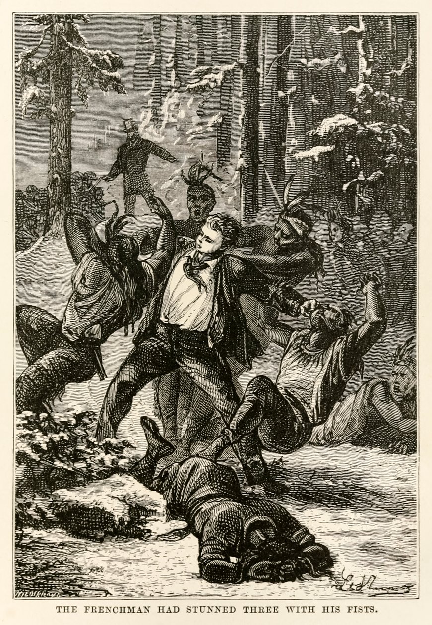 Francouz omráčil tři pěstmi, z knihy Cesta kolem světa za osmdesát dní od Julese Verna (1828-1905), kterou vyryl Henri-Théophile Hildebrand (1824-97), 1873 od Hippolyte Leon after Benett