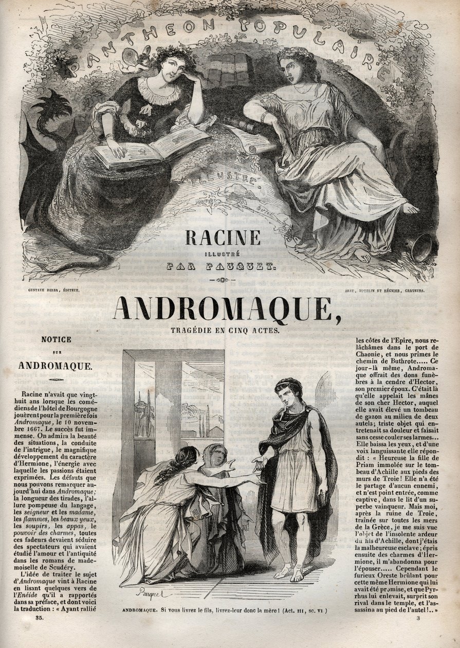 Andromacká tragédie v pěti dějstvích – rytina „Oeuvres de Jean Racine““, ilustrovaná Pauquetem a upozornění Emile de La Bedolliere – 1851 od Hippolyte Louis Pauquet