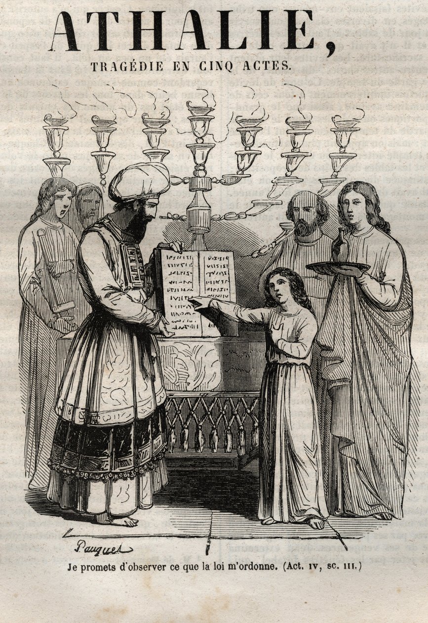 Tragédie Athalie od Jeana Racina v pěti dějstvích – rytina do „“Oeuvres de Jean Racine““, ilustrovaná Pauquetem a upozornění Emile de La Bedolliere – 1851 od Hippolyte Louis Pauquet