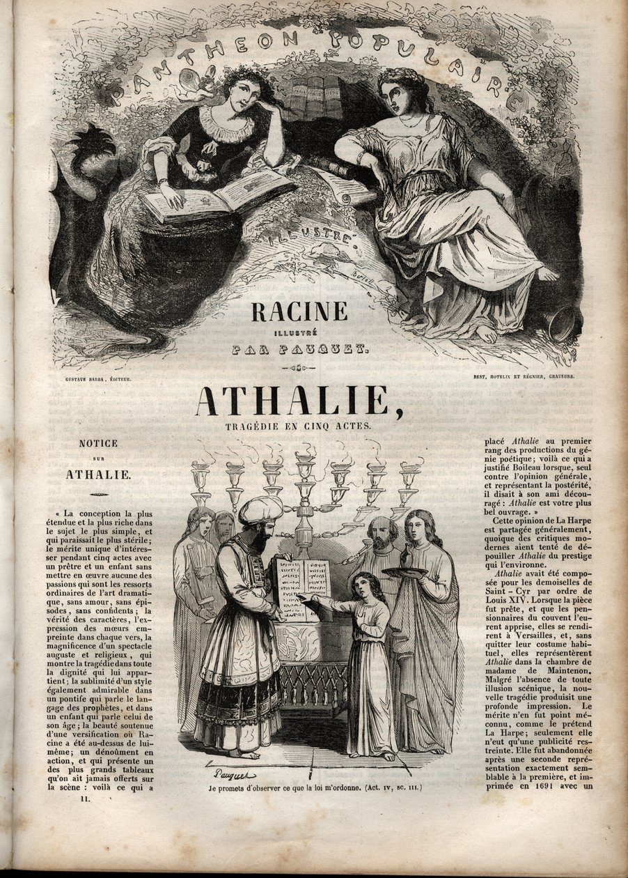 Tragédie Athalie od Jeana Racina v pěti dějstvích – rytina do „“Oeuvres de Jean Racine““, ilustrovaná Pauquetem a upozornění Emile de La Bedolliere – 1851 od Hippolyte Louis Pauquet
