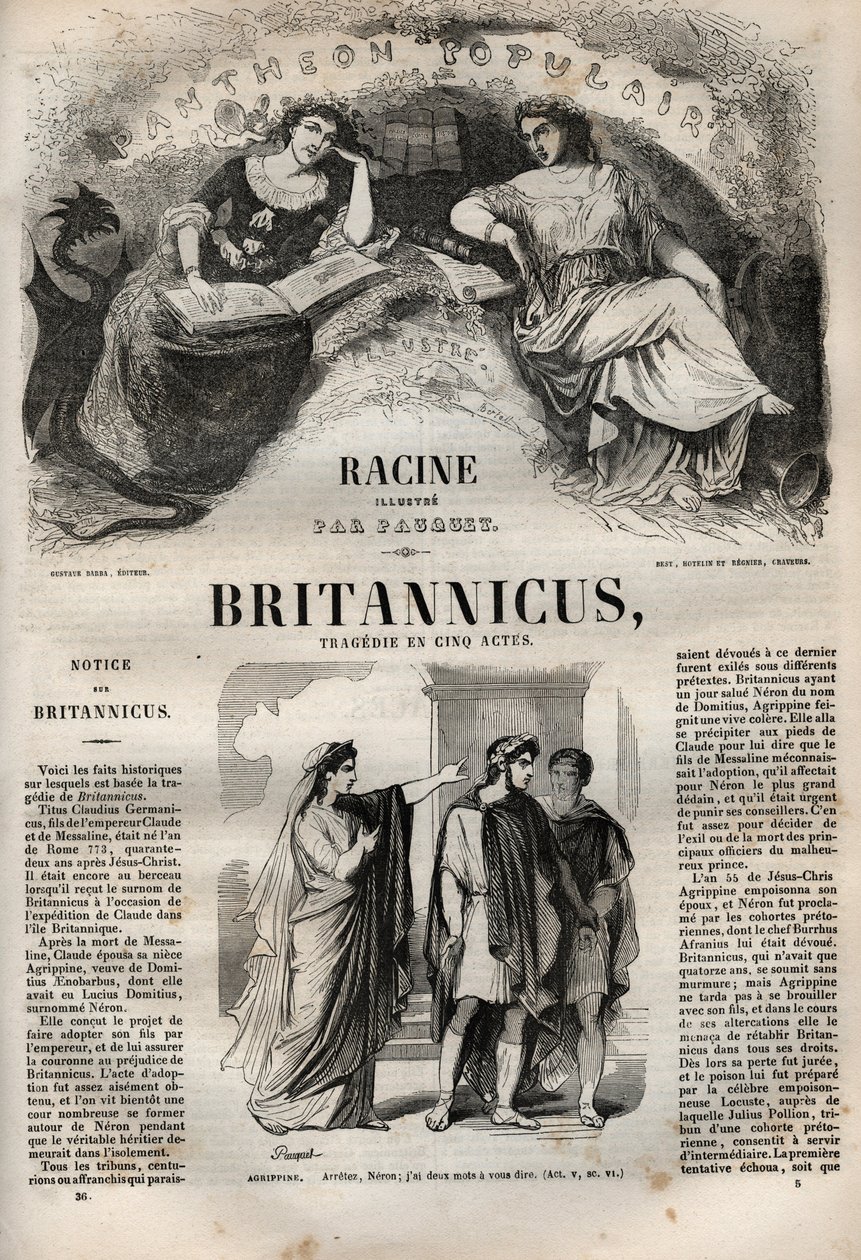 Britannicus tragédie v pěti dějstvích - rytina v „Dílech Jeana Racina““ ilustrovaná Pauquetem a upozornění Emile de La Bedolliere – 1851 od Hippolyte Louis Pauquet