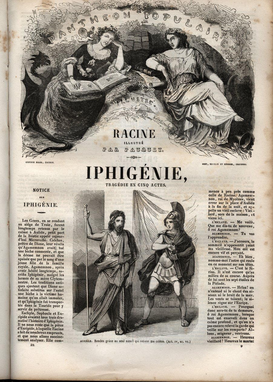 Iphigenie tragedie od Jeana Racina - rytina v „“Oeuvres de Jean Racine““, ilustrovaná Pauquetem a upozornění Emile de La Bedolliere - 1851 od Hippolyte Louis Pauquet