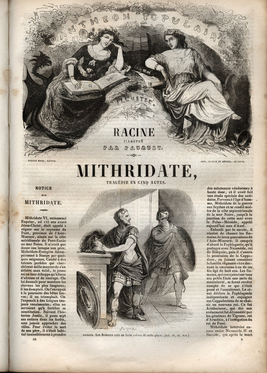 Mithridátní tragédie v pěti dějstvích od Jeana Racina – rytina do „“Oeuvres de Jean Racine““, ilustrovaná Pauquetem a upozornění Emile de La Bedolliere – 1851 od Hippolyte Louis Pauquet