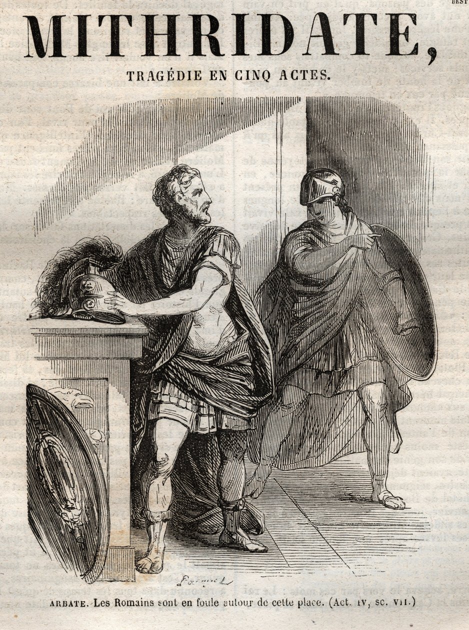 Mithridátní tragédie v pěti dějstvích od Jeana Racina – rytina do „“Oeuvres de Jean Racine““, ilustrovaná Pauquetem a upozornění Emile de La Bedolliere – 1851 od Hippolyte Louis Pauquet