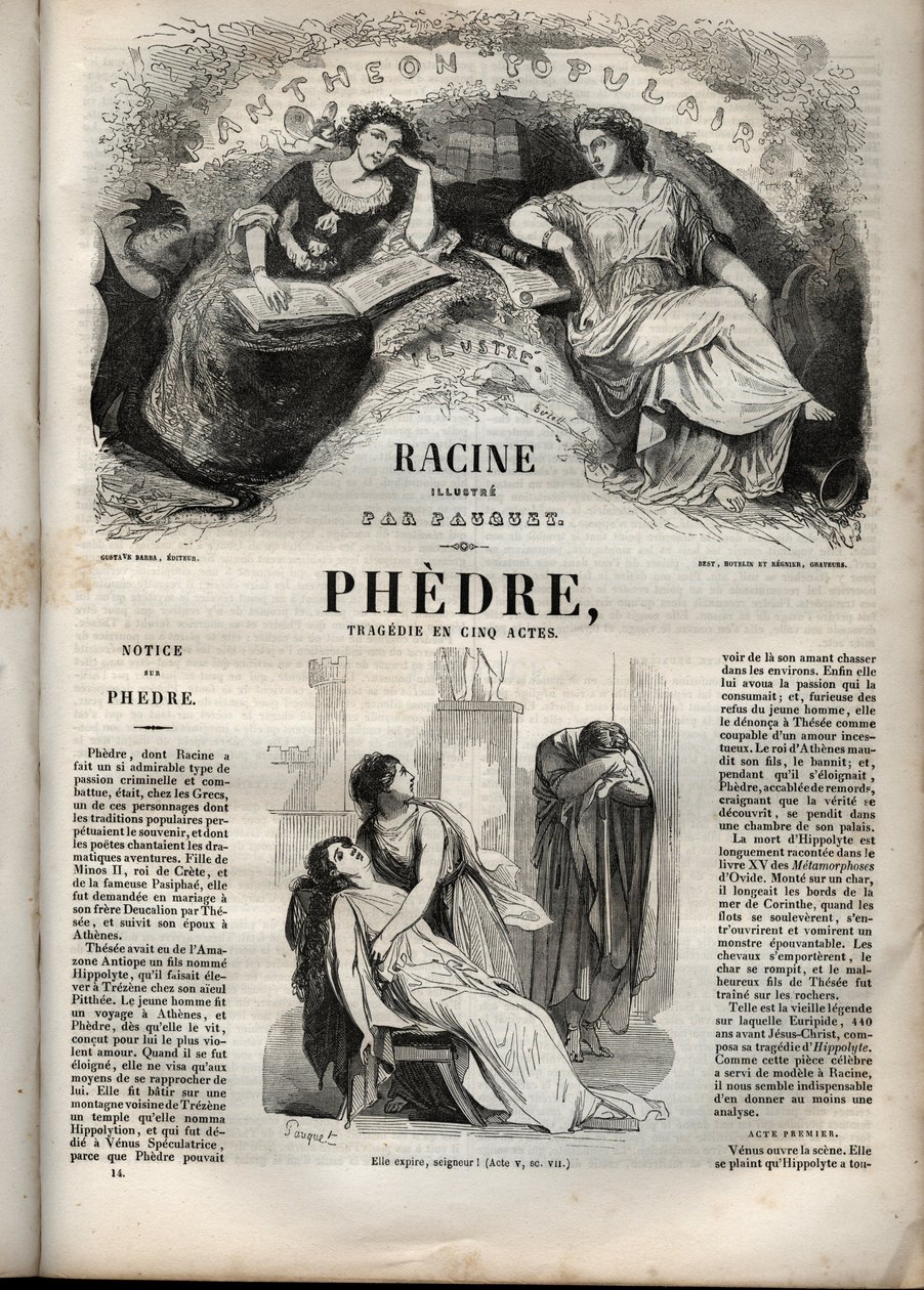 Phedre, od Jeana Racina (1639-1699 – rytina do „Díla Jeana Racina““, ilustrovaná Pauquetem a upozornění Emile de La Bedolliere – 1851 od Hippolyte Louis Pauquet