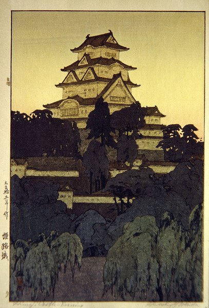 Večerní pohled na hrad Himedži od Hiroshi Yoshida
