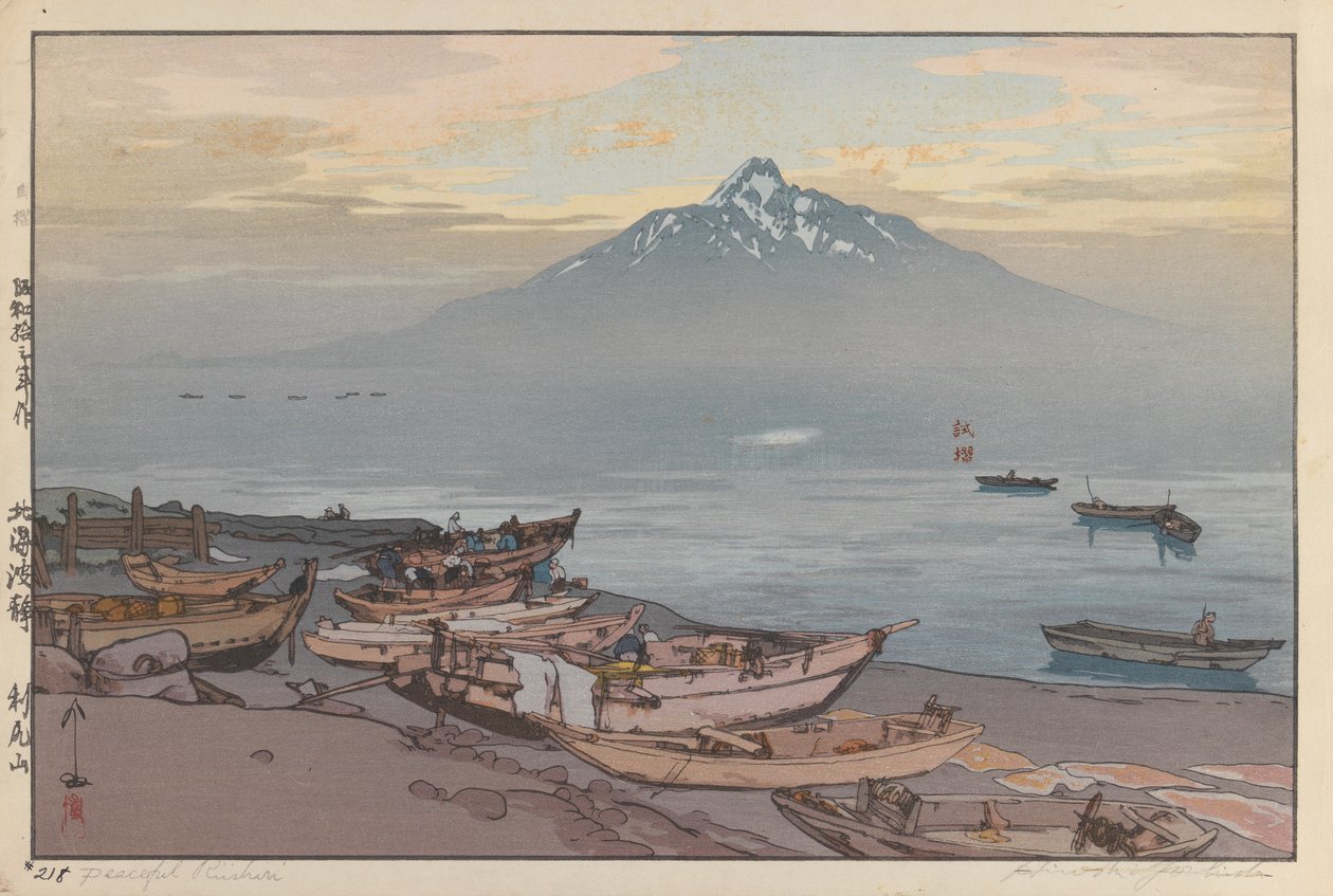 Mírumilovné Rishiri (dřevořez na papíře) od Hiroshi Yoshida