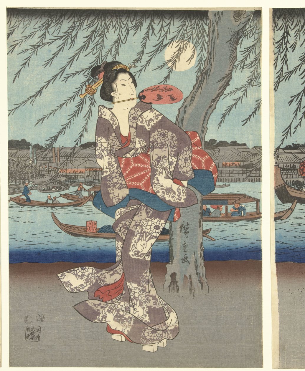 Slavná místa ve východním hlavním městě: Užijte si večerní vánek u mostu Ryogoku od Hiroshige (I) , Utagawa
