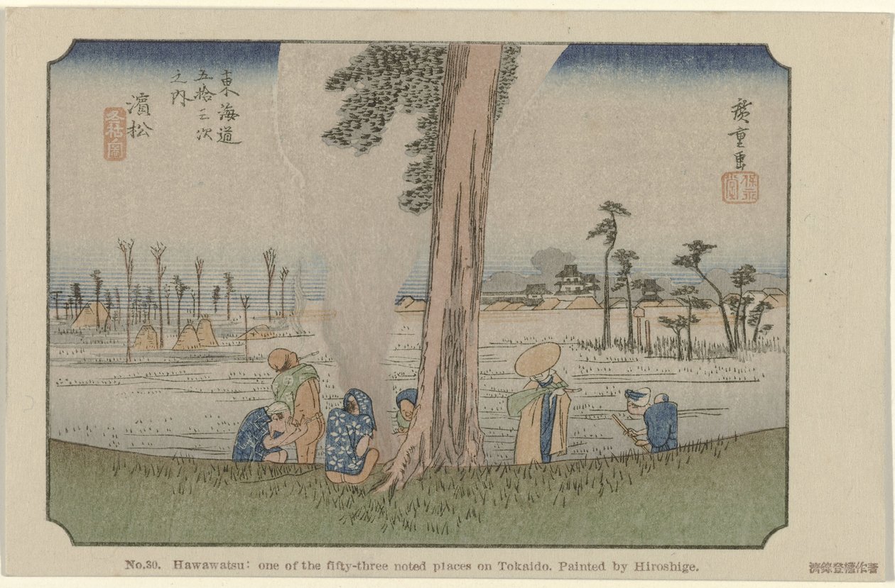 Hamamatsu č. 30. Hawawatsu: jedno z padesáti tří známých míst na Tokaidu, namaloval Hiroshige De Tôkaidô van Hiroshige (název série) Hiroshige no fude Tôkaidô (název série na objektu) od Hiroshige (I) , Utagawa