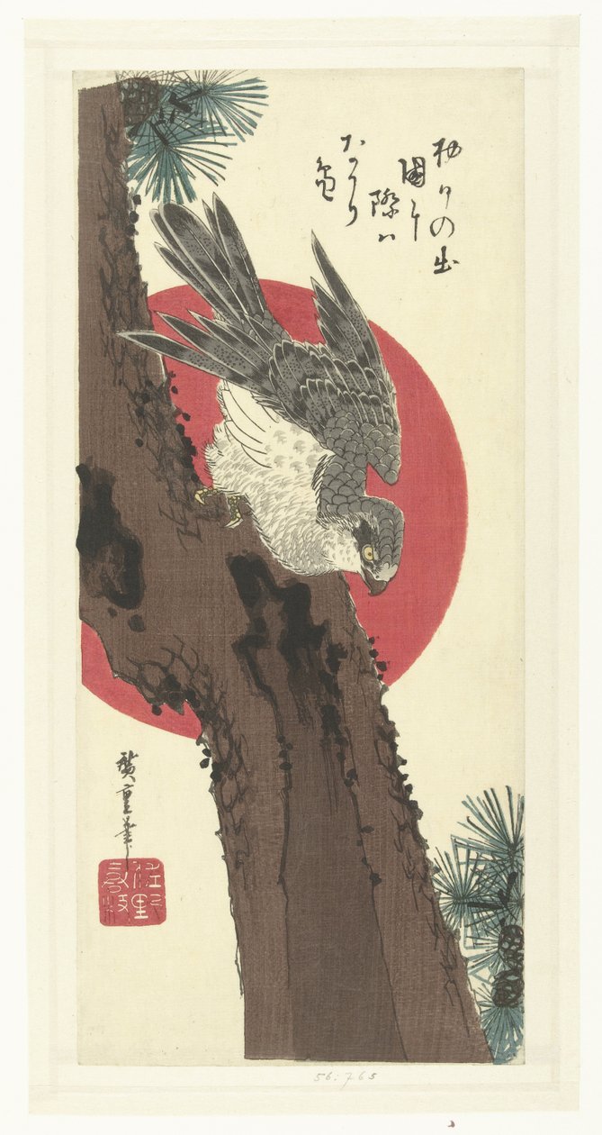 Jestřáb na borovici od Hiroshige (I) , Utagawa