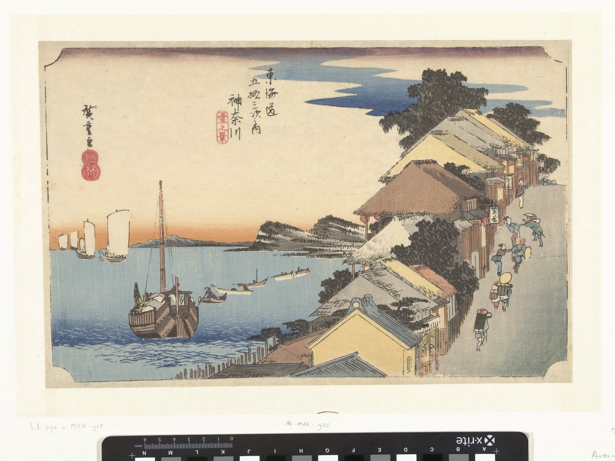 Kanagawa, bergopwaarts Kanagawa, dai no kei (název na objektu) De 53 stanic van de Tokaido (název série) Tokaido gojusan tsugi no uchi (název série na objektu) od Hiroshige (I) , Utagawa