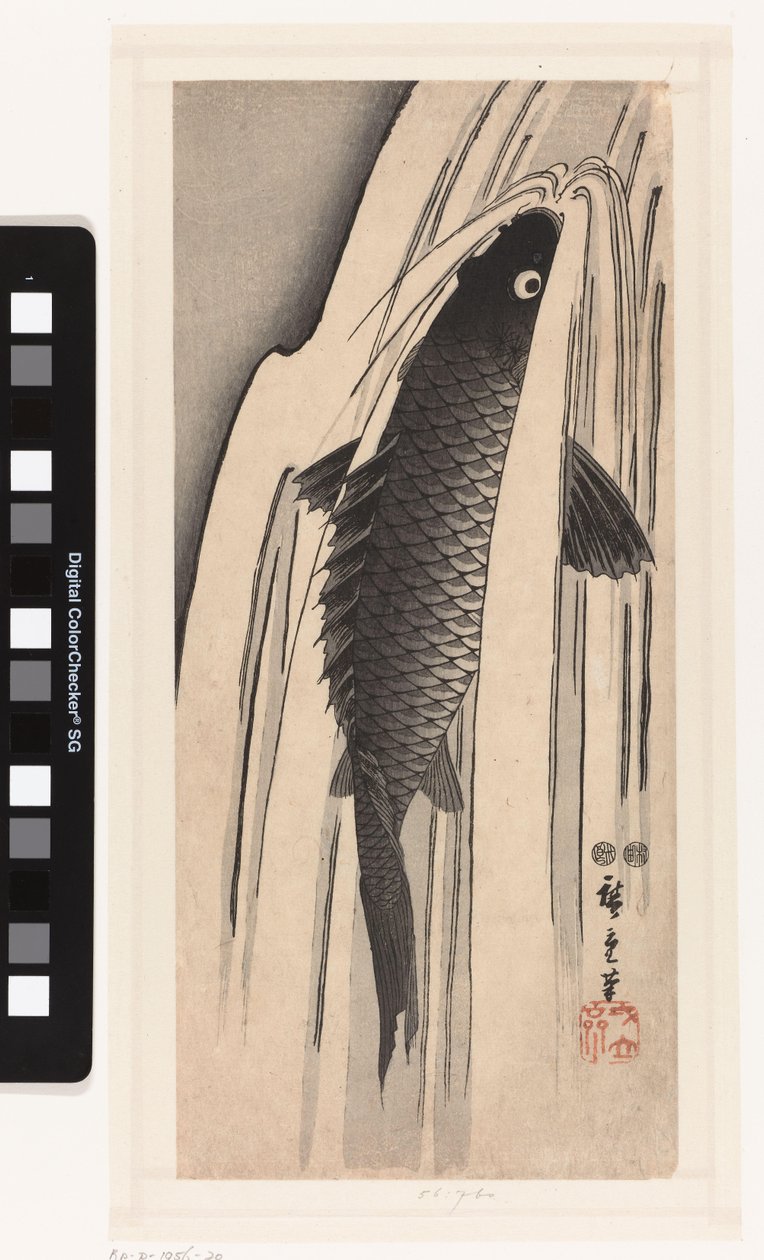Kapr plavání proti vodopádu od Hiroshige (I) , Utagawa