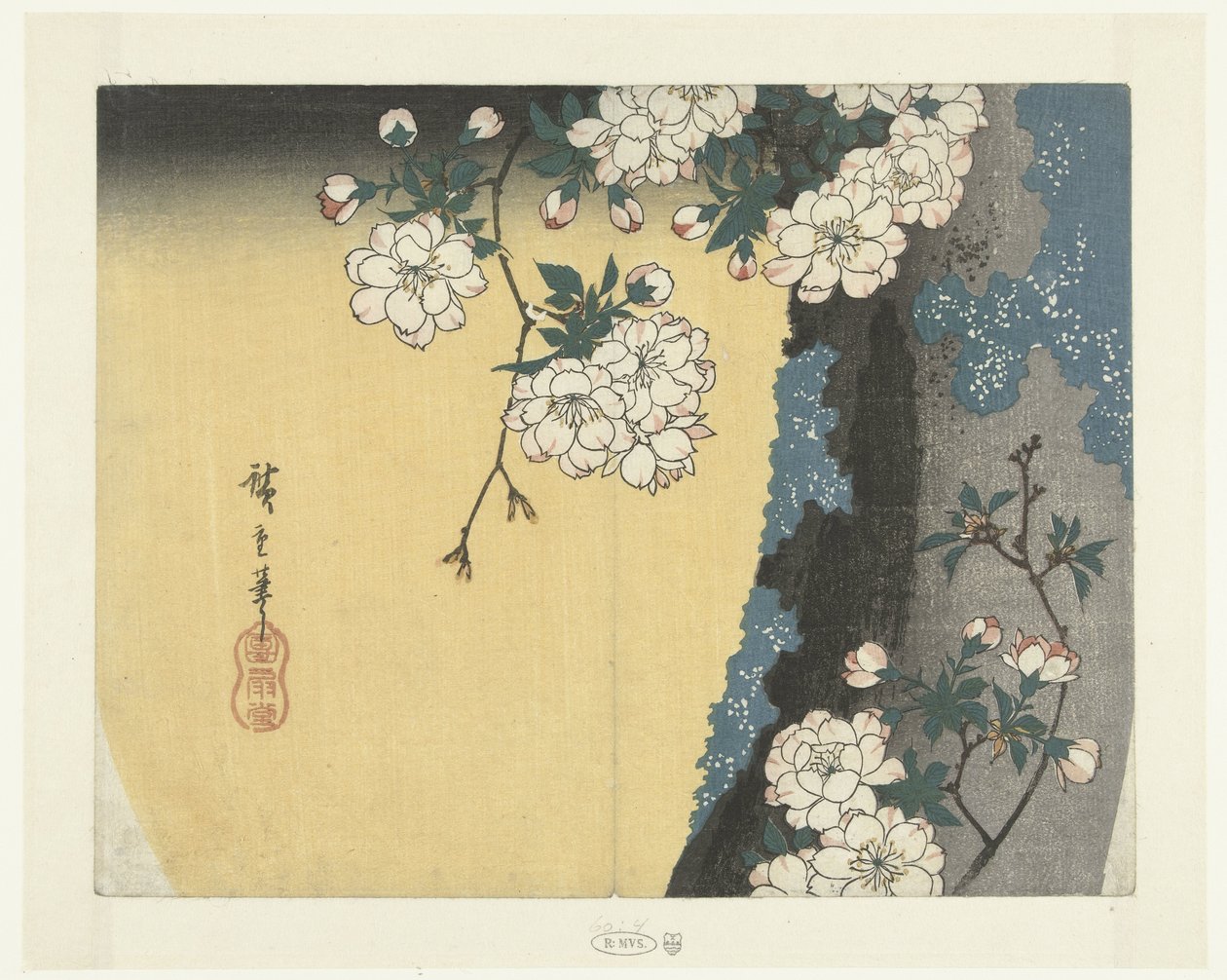 Mechový kmen a třešňové květy od Hiroshige (I) , Utagawa