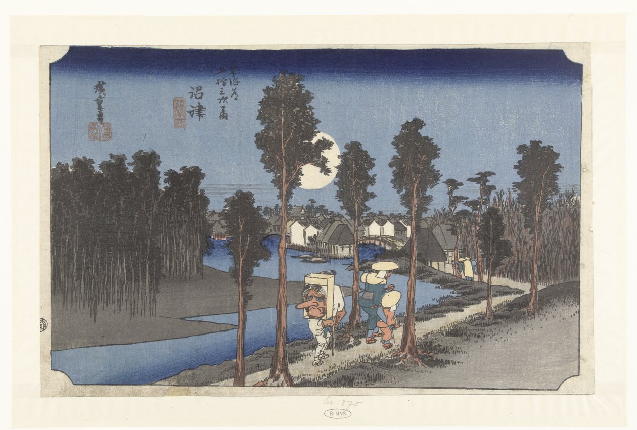 Numazu v de avondschemering Numazu tasogare no zu (název na objektu) De 53 stanic van de Tokaido (název série) Tokaido gojusan tsugi no uchi (název série na objektu) od Hiroshige (I) , Utagawa